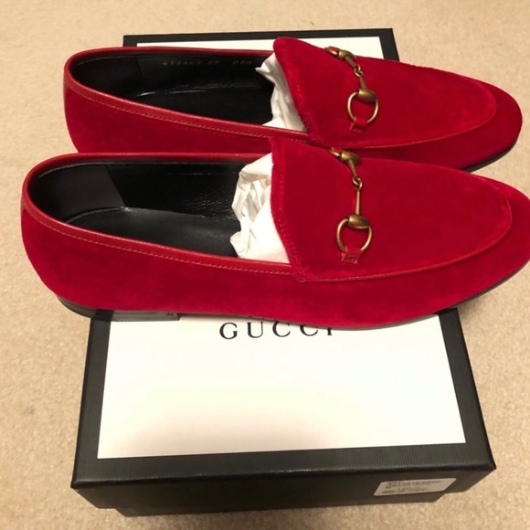 Brand New Gucci Red Velvet Loafers